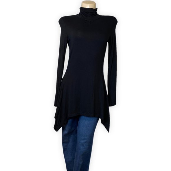 Long Sleeve Stretch Turtleneck Blouse Black Color Loose Asymmetric . Size S - Picture 5 of 5